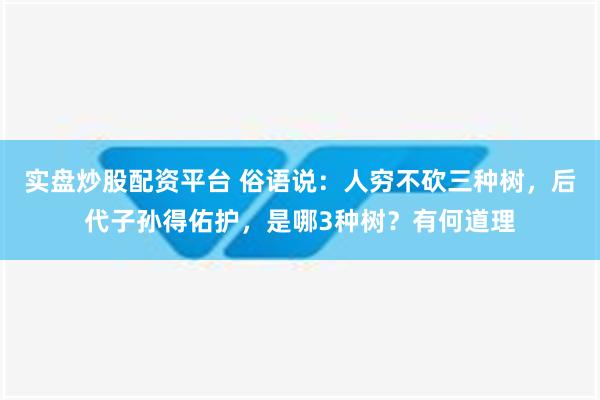 实盘炒股配资平台 俗语说：人穷不砍三种树，后代子孙得佑护，是哪3种树？有何道理